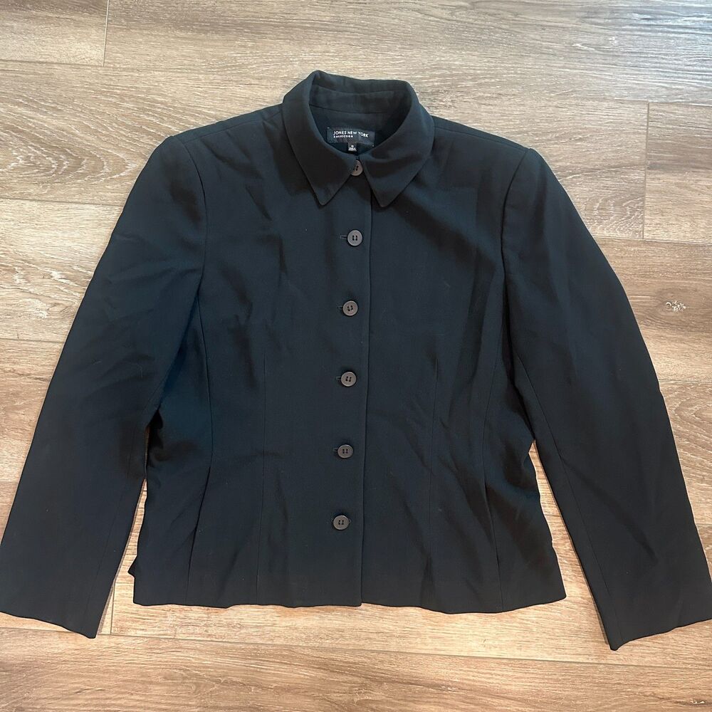 Women Black 5-Button Tailored Career Suit Blazer Jacket Coat Size 16